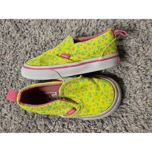 Vans Ditsy Floral Neon Yellow Pink Shoes Size 5.5 Toddler Velcro slip on